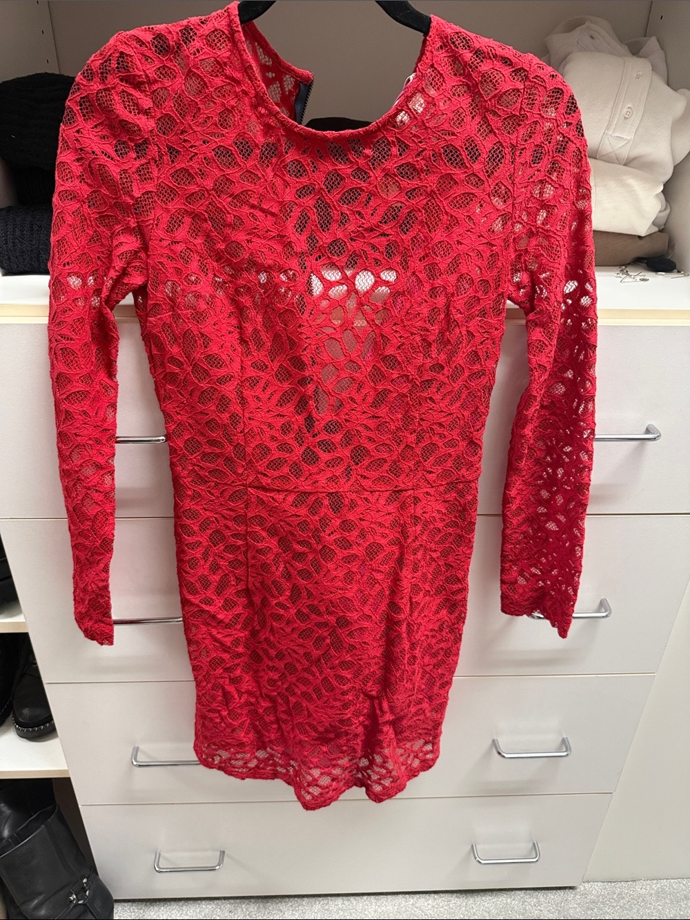 Roseanna Red Lace Long-Sleeve Mini Dress